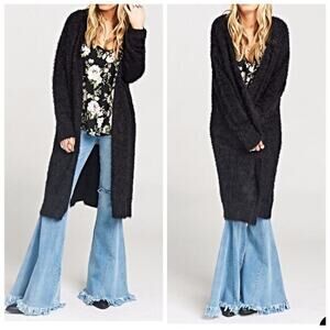 Show Me Your Mumu Bader‎ Cardigan Sz S Black Fuzzy Duster Cozy Soft Layer Comfy